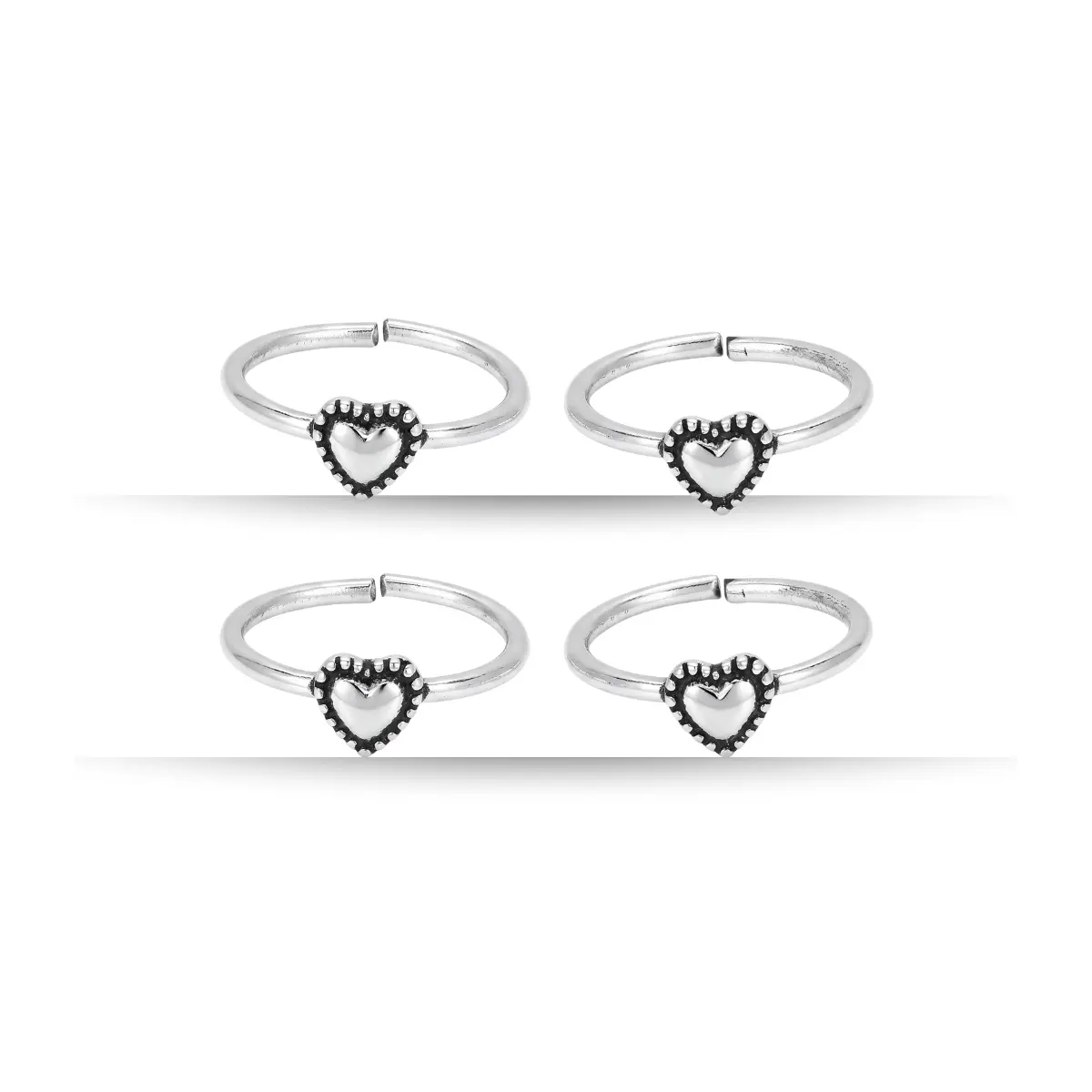 925 Sterling Silver Toe Ring Pair Of 2 Heart Design For Women